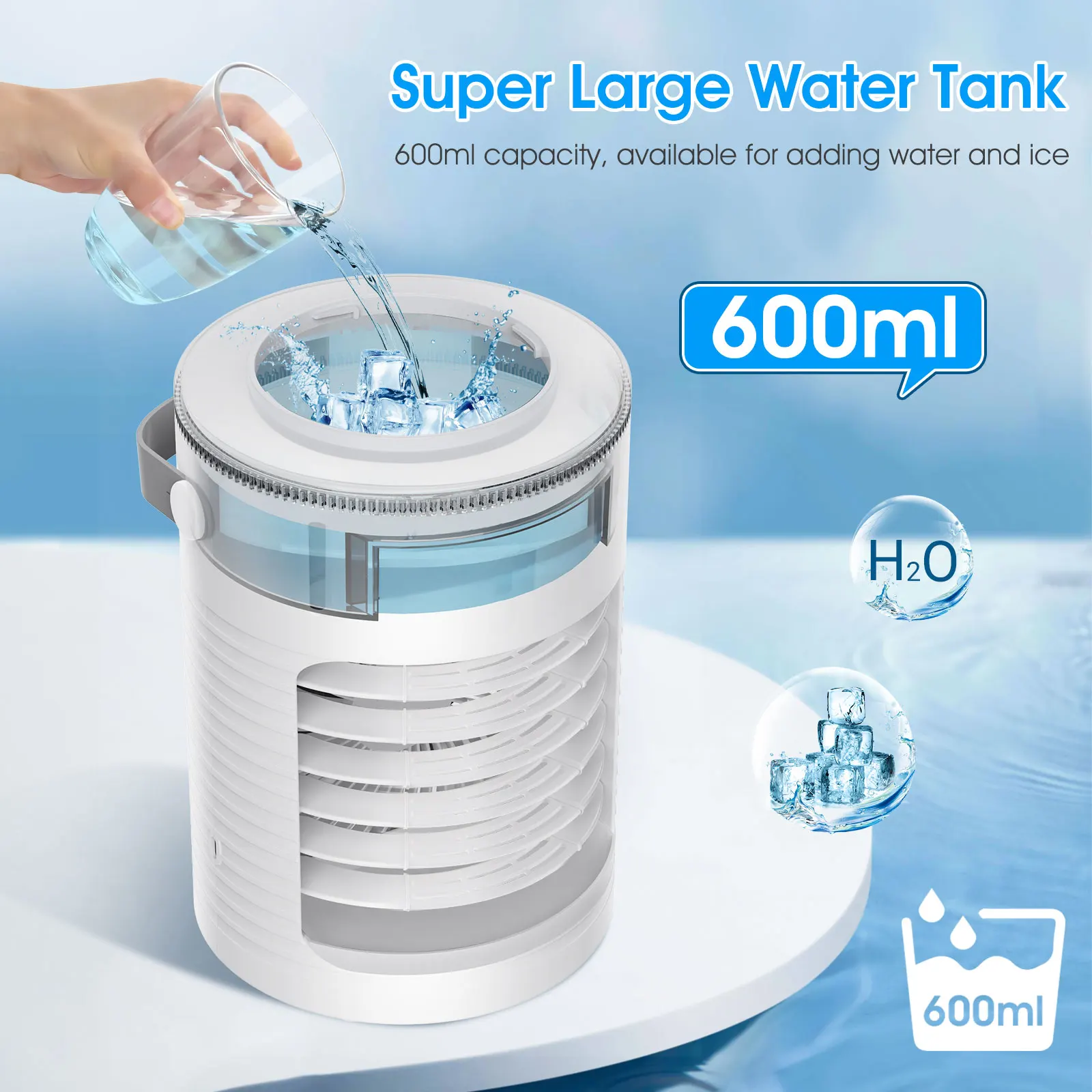 Portable Air Conditioner Mini Air Cooler USB Air Conditioning Fan 600ml Ice Water Air Cooling Fan With Humidifier for Bedroom image 4