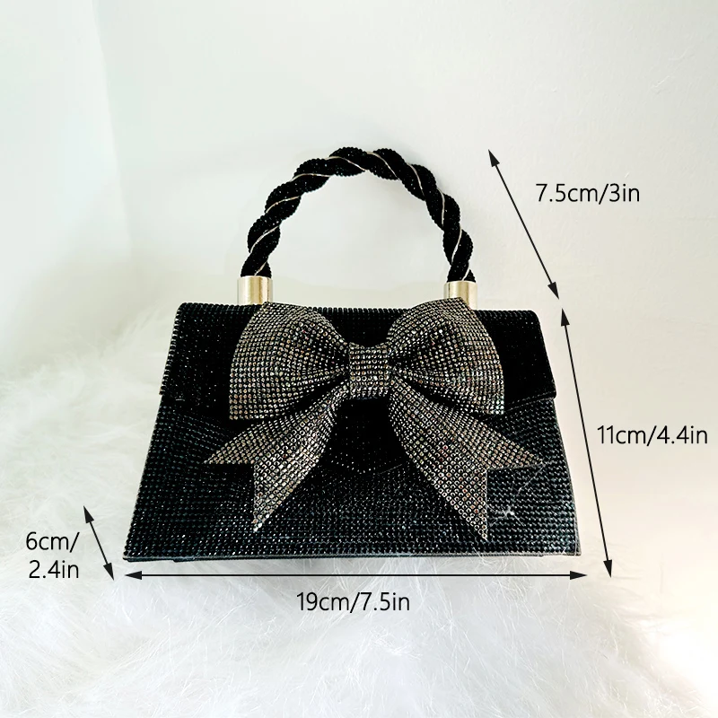 JIOMAY Rhinestone Evening Bag with Bow Black Purses Fashion Luxury Designer Handbags Wedding Party Clutch Bags for Women Guangzh