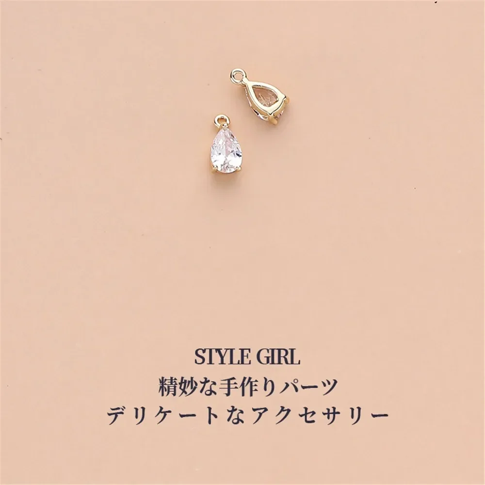 Ciondolo goccia d'acqua con zirconi intarsiati in oro 14 carati Piccolo ciondolo fatto a mano Bracciale fai da te Collana Accessori materiali per gioielli L386