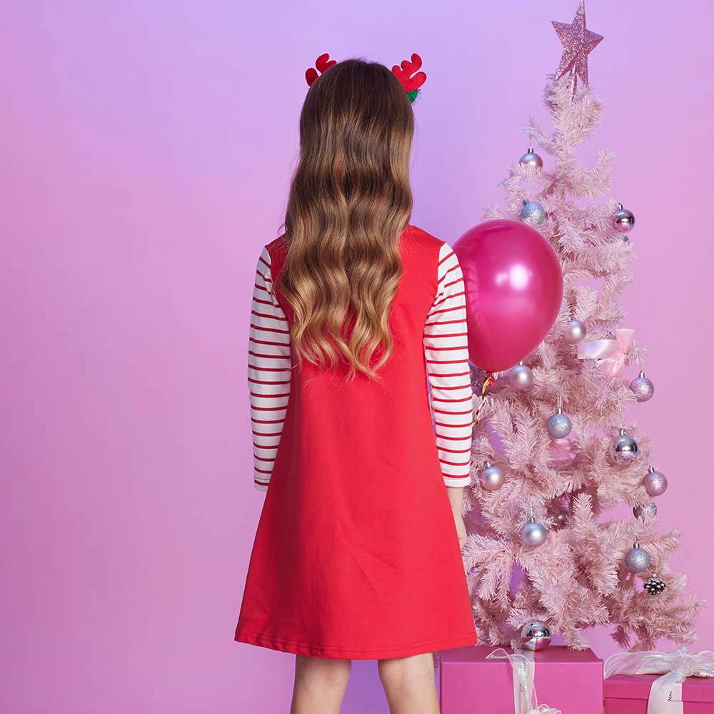Dxton natal meninas vestidos listra manga longa inverno crianças vestido boneco de neve 2024 festa de ano novo algodão crianças trajes