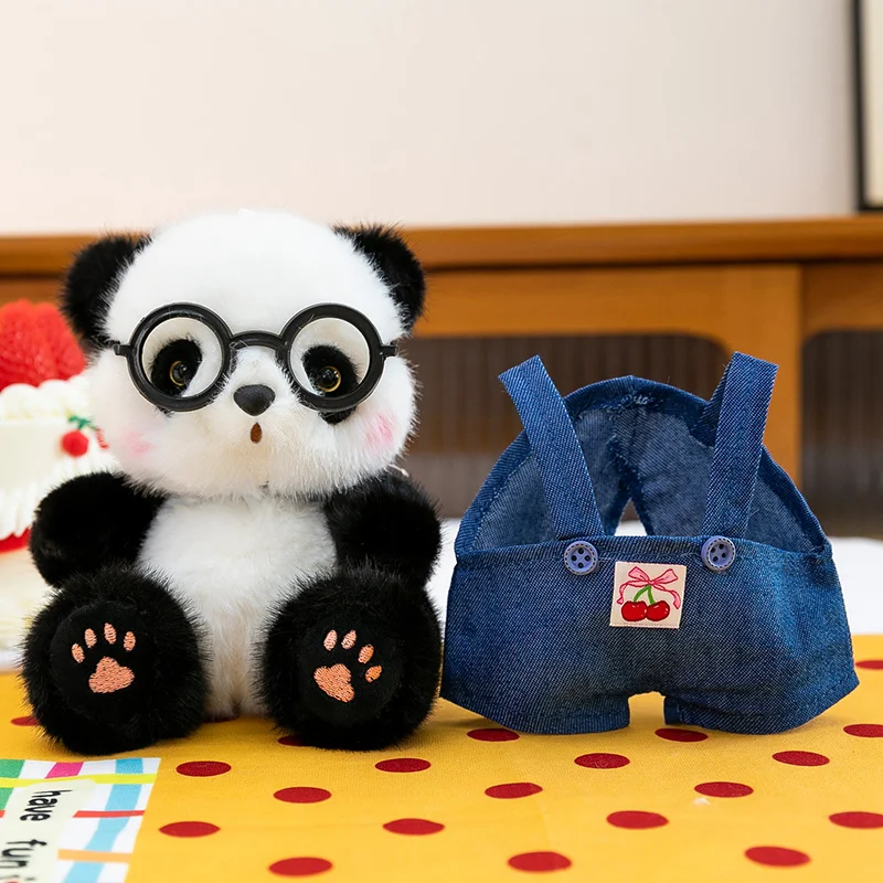 15 cm süße Riesenpanda-Kleid-Up-Plüschtiere, weiche Stofftier-Hoodies, Bär, kann Kleidung ändern, Baby-Beschwichtigungspuppe für Kinder, Geschenke