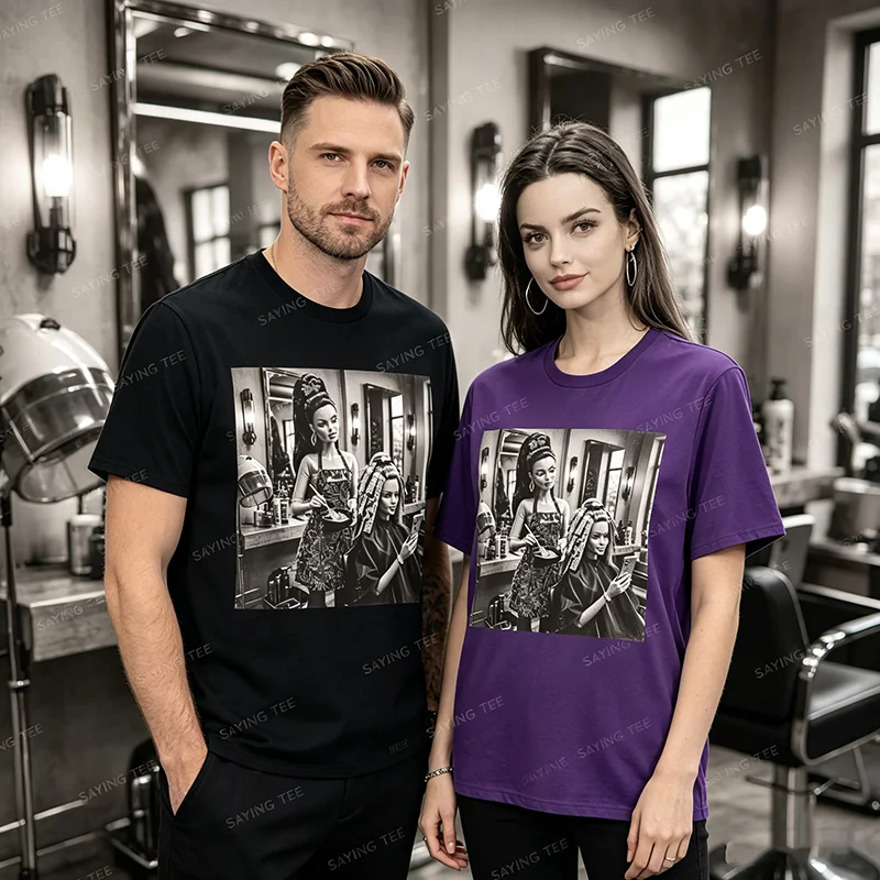 Funny Salon Doll Face Meme T-Shirt Y2k Fashion Barber Graphic Apparel, Humor Hairdresser Personality Short Sleeve Cotton Tee Top