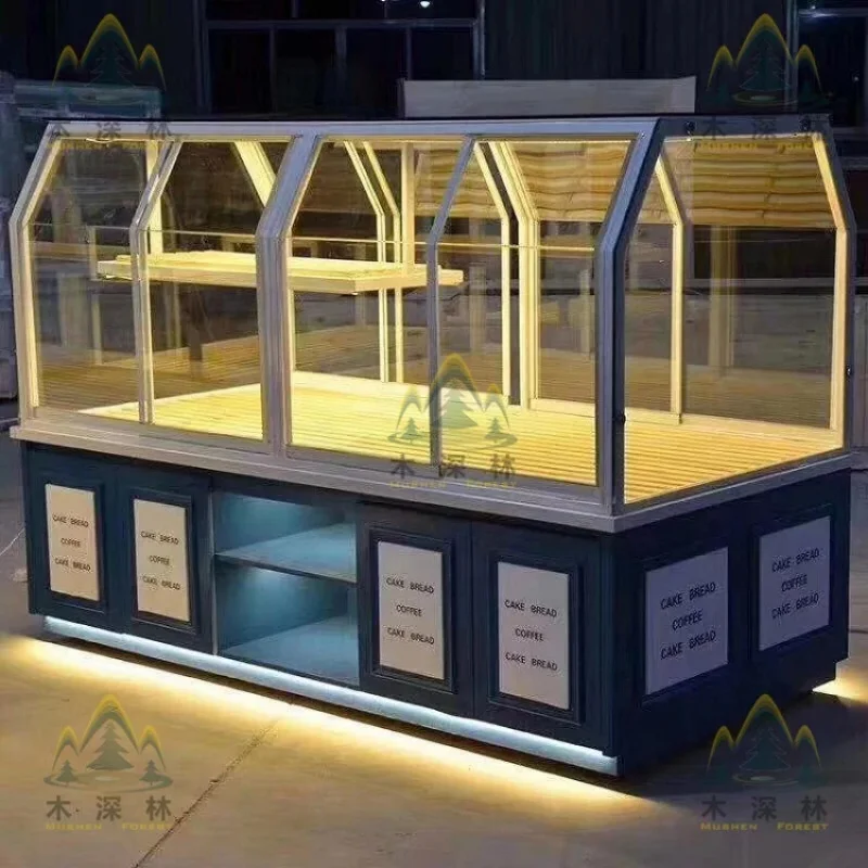 custom.Custom Designed Bakery Display Cabinet Refrigerated Glass Showcase Bread and Cake Entire Cafe Shop Solution