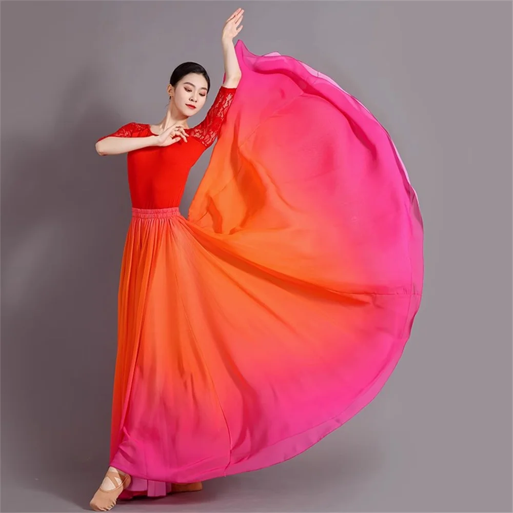 Gradient color dance dress, classical dance big swing dress 720 Degree flamenco Dance costumes ballroom dance long skirt