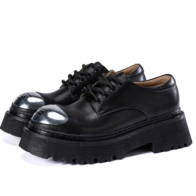 

Genuine Leather High-end Derby Shoe for Men's England Wide Version Design Street Fashiona Casual Thick Bottom Heightening Shoes