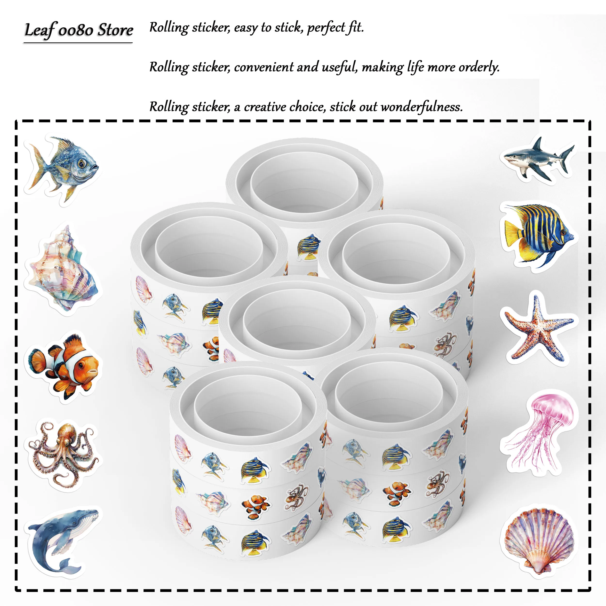 

500PCS Marine Organism Roll Stickers Cartoon Animals Decals For Student Tablet Laptop Scrapbook Luggage Fridge Guitar Stickers