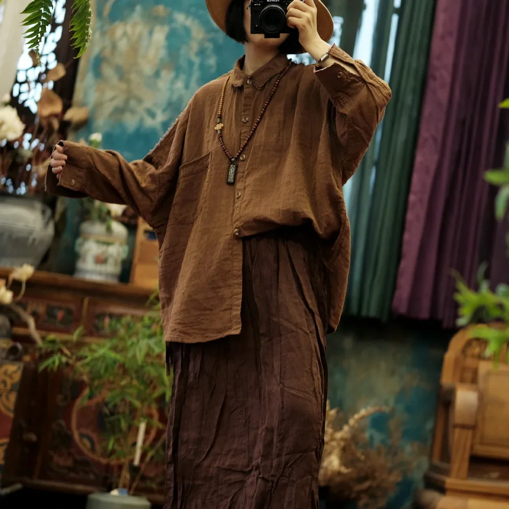 

Новое поступление 2024, осенний винтажный стиль, однотонные свободные женские базовые повседневные топы, рубашки M127, женская хлопковая рубашка с длинным рукавом