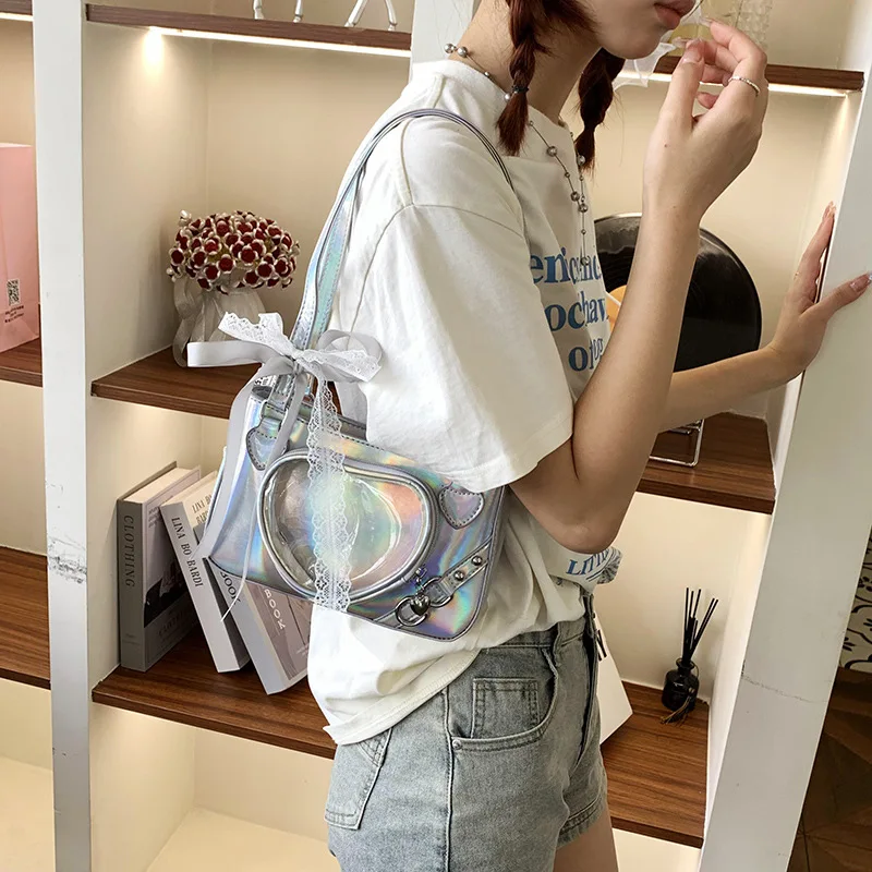 Teenage Spice Girl Ita Bolsos Mujer Bow Love Heart Transparent Bag Jk Shoulder Bags Underarm Sac Femme Crossbady Bolsas