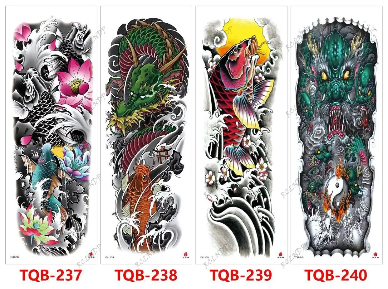 Waterproof Temporary Tattoo Sticker TQB Series Full Arm Black Skull Color Totem Fake Tatto Flash Tatoo for Men Women  NO.201-240