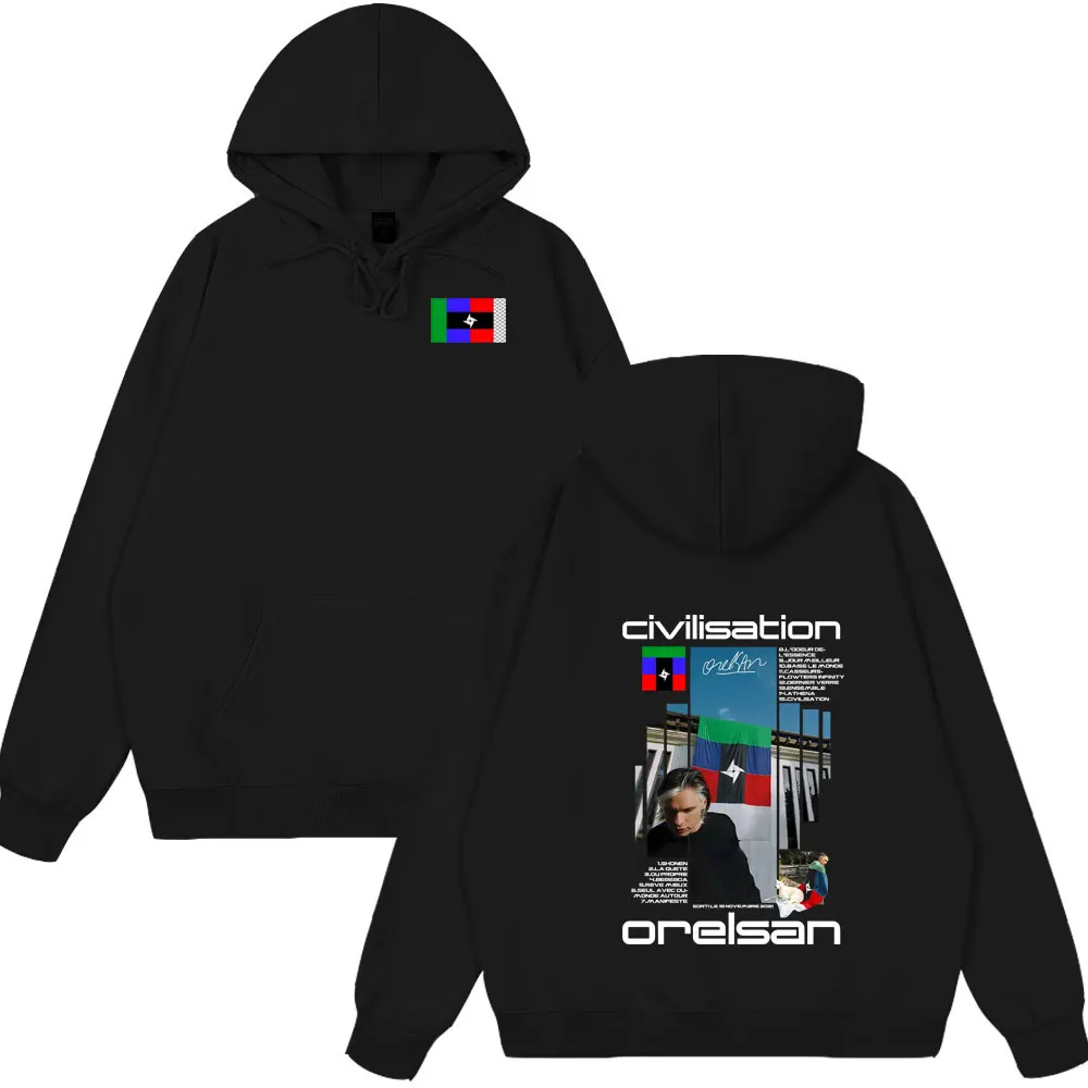 Offre spéciale sweat à capuche rappeur Orelsan Civilisation Album à capuche femmes Hip Hop mode Streetwear mâle décontracté surdimensionné nouveau Style Clorhes