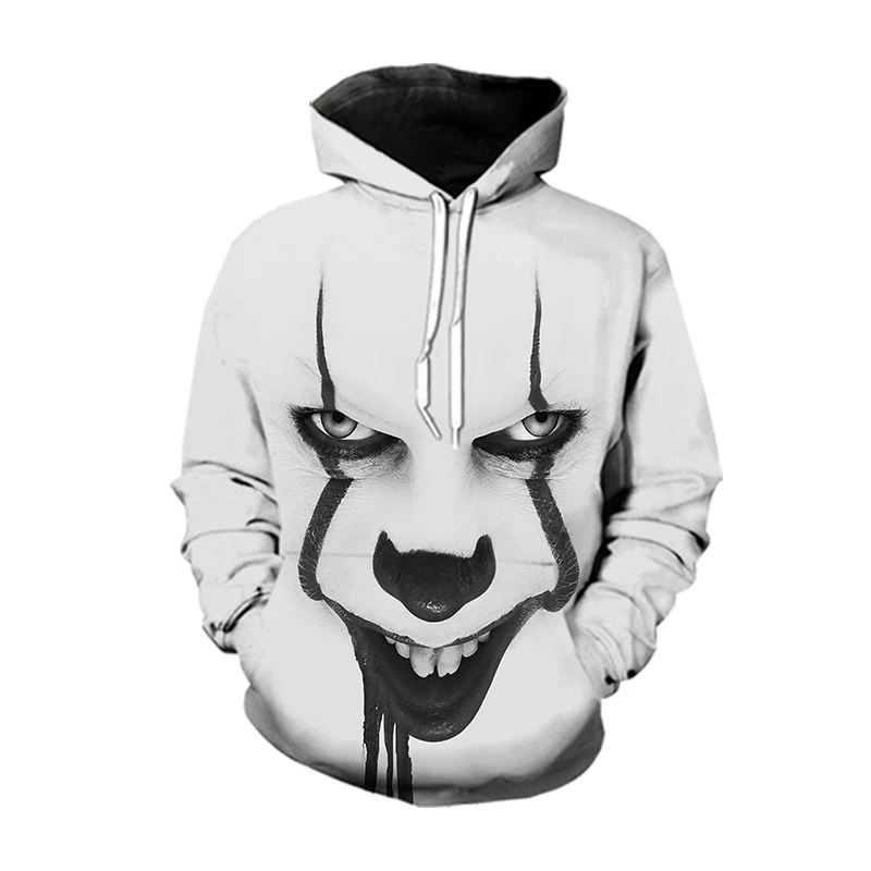 2023 spring and autumn popular men's clown hoodie pullover hoodie sweatshirt hooded 3D digital printing plus size men's hoodie