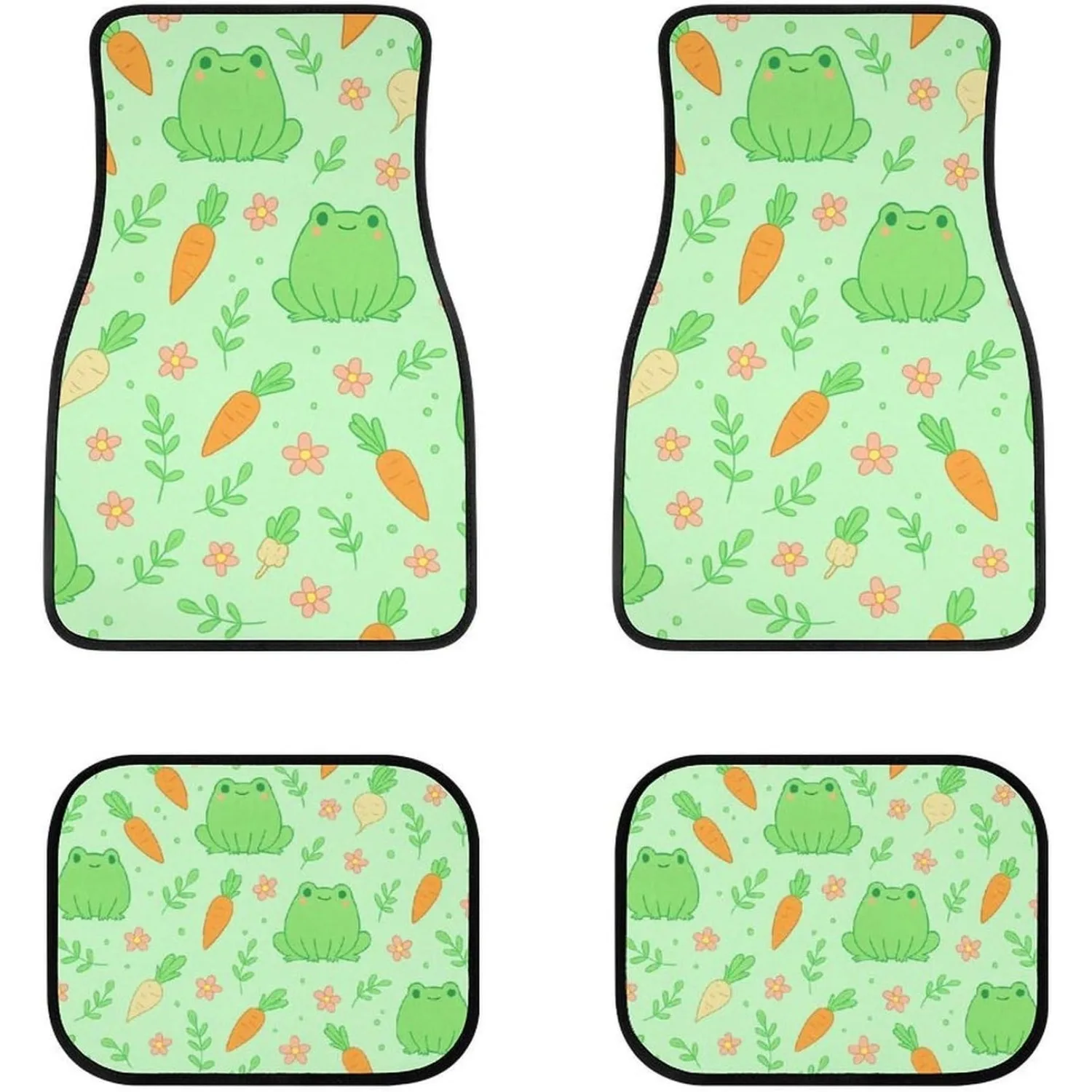 Frogs With Carrots 4pcs Car Floor Mats, All-Weather Universal Fit Additions For Suvs, Vans, Sedans, And Trucks