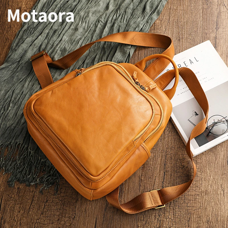 Mortaora-mochilas de couro genuíno para as mulheres, mochila de viagem, cor sólida, couro macio, verde, retro, escola, adolescentes, novo, 24