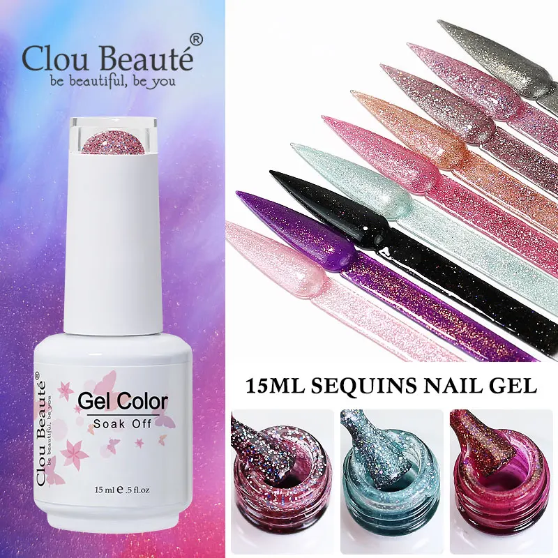 

Clou Beaute Glitter Gel Nail Varnishes Winter Color Sparkling Sequins Soak Off UV LED Varnish Nail Art Decoration Base Top Coat