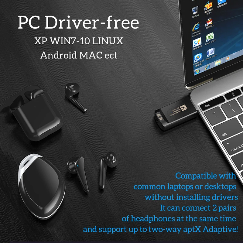 كوالكوم CSR BT 5.2 الصوت الارسال AptX LL HD متعدد نقطة محول لاسلكي مع 3.5 مللي متر منفذ AUX مع هيئة التصنيع العسكري لأجهزة التلفزيون PS4 PS5 XBX