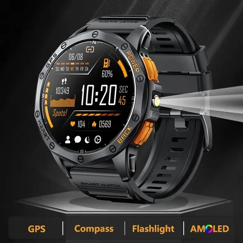 

Abelanja 1.5" AMOLED Screen GPS Smart Watch Bluetooth Call Outdoor Compass Flashlight Sports Health Monitoring Smartwatch MD53