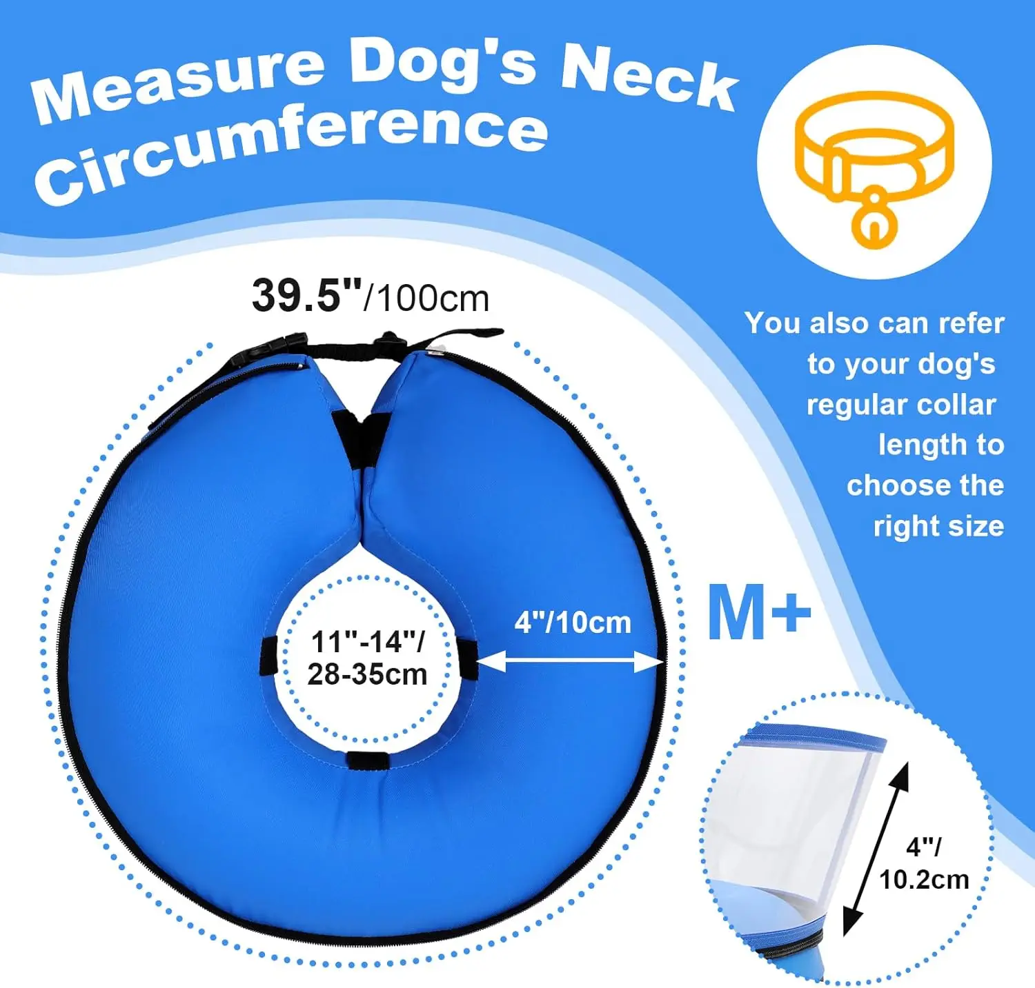 Dog Donut Collar After Surgery Inflatable All Dog Cone with Clear Anti-Licking Shield Alternative to Cone of Shame for Lager Dog