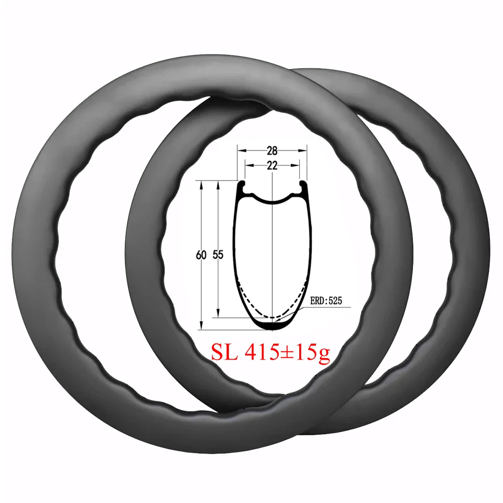 

LIENGU SL 415g Wave 55mm 60mm Depth Carbon 700C Bike Rim 28mm Width Road Bicycle Disc Brake Wheel Tubeless Clincher