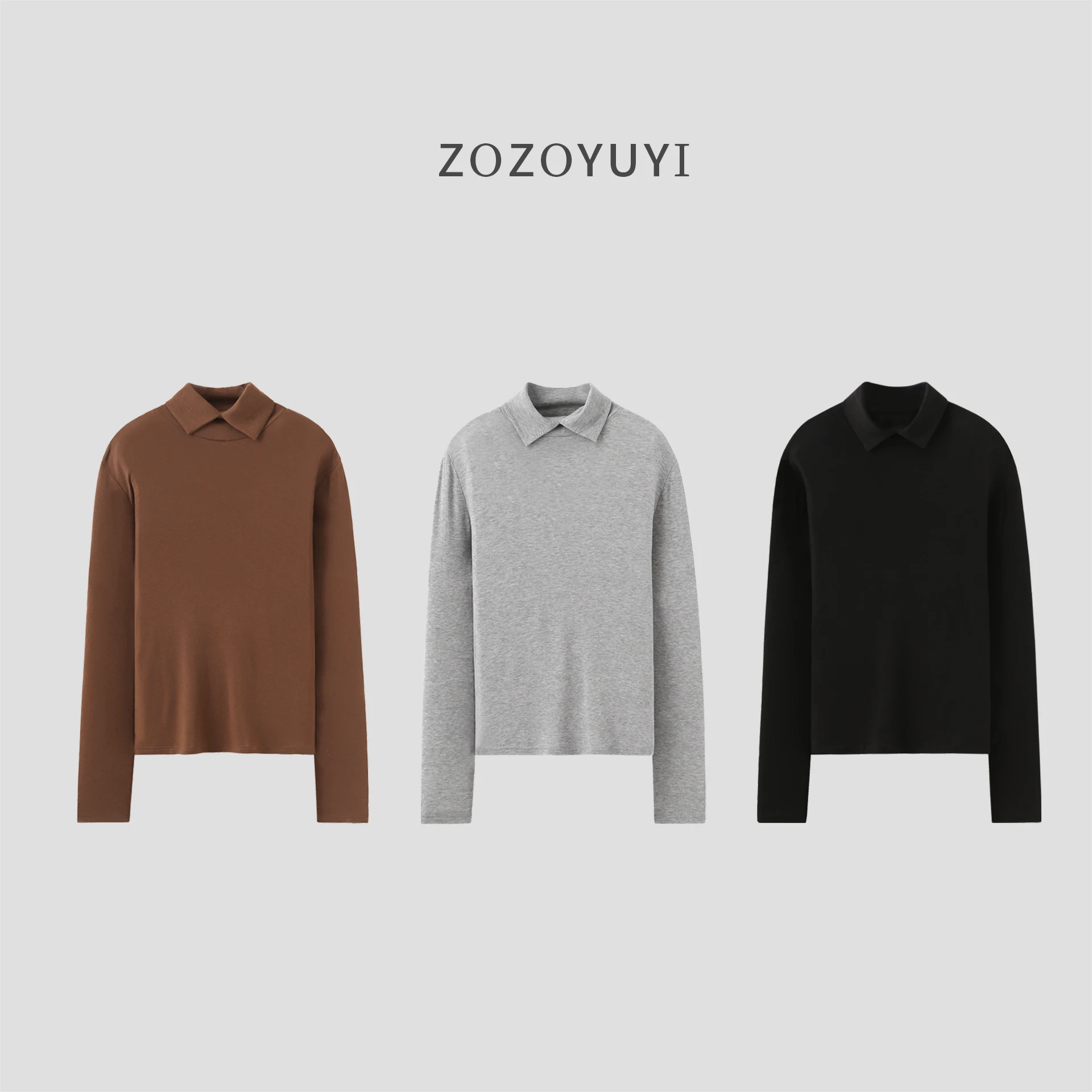 

Autumn and winter layered Tencel wool lapel design, knitted gray base sweater for women
