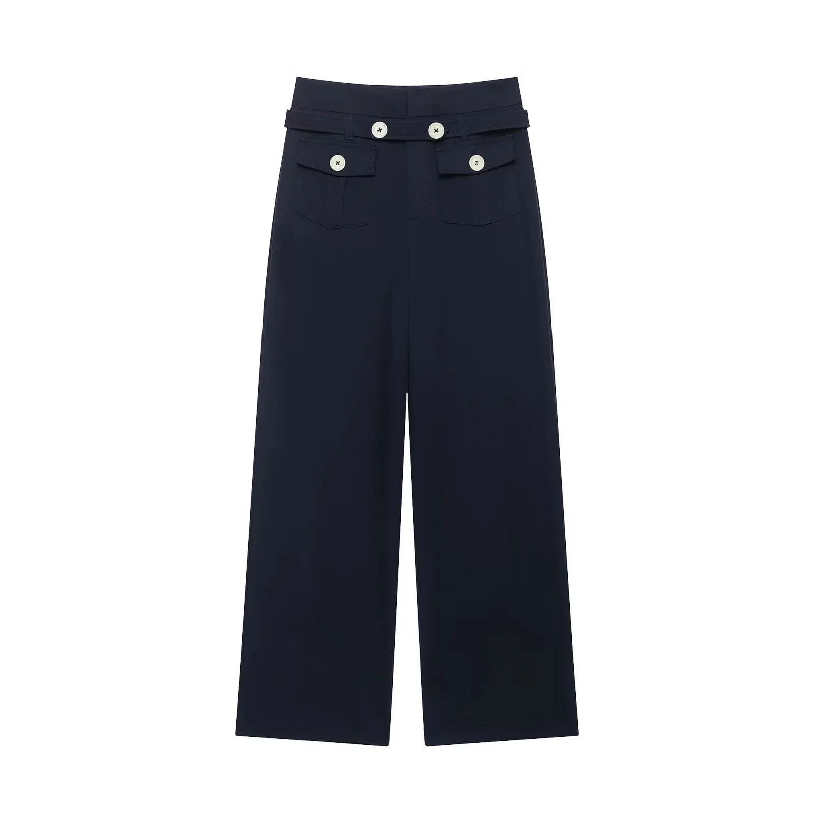 European and American style 2026 autumn new style simple and fashionable mid-waist casual contrast button straight pants