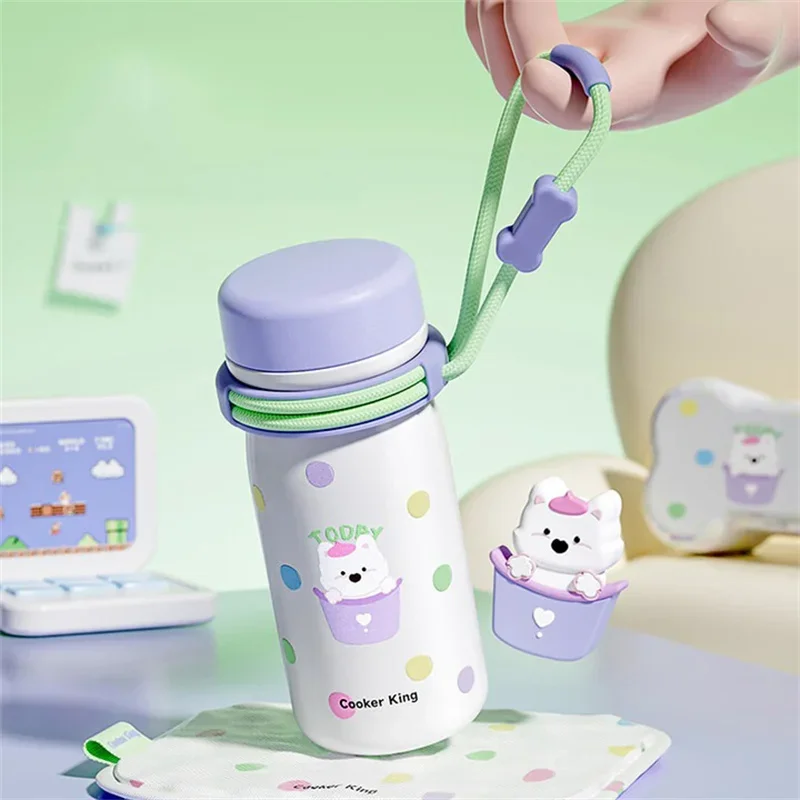 كوب ترمس 350 مللي من كوكر كينج مع حزام من الفولاذ المقاوم للصدأ زجاجة مياه معزولة بنمط كرتوني كوب قهوة للمنزل/المكتب أدوات للشرب #6