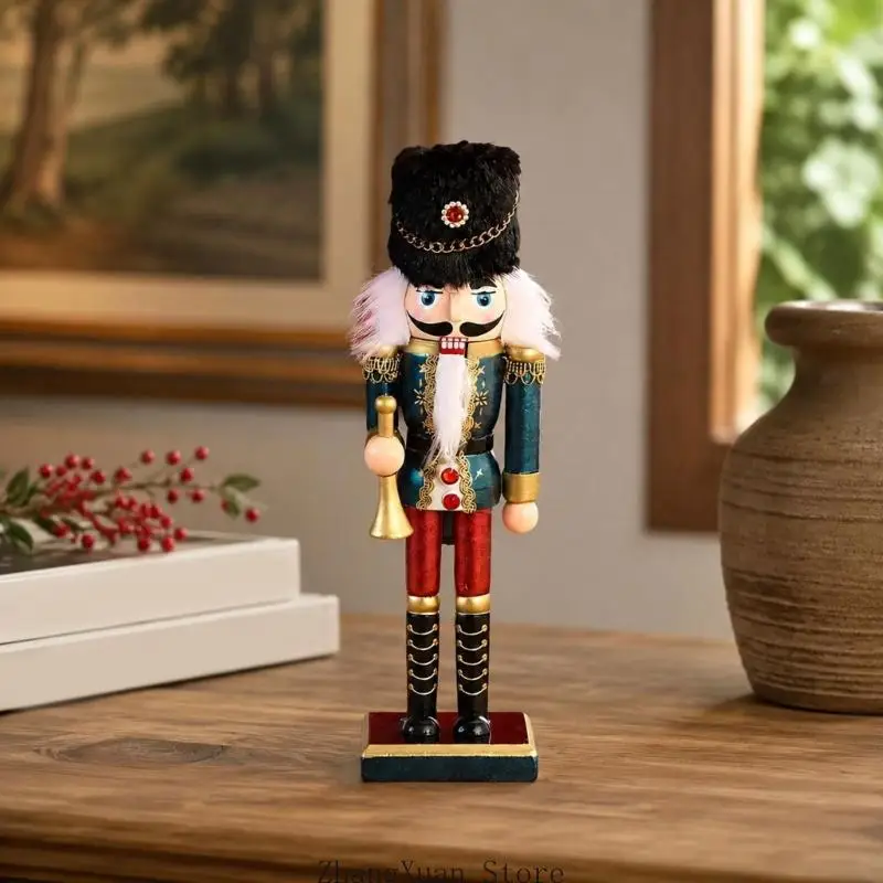 Bunte hölzerne Nussknacker-Soldatenfigur für saisonale Heimdekoration 3XUF – Detail 9