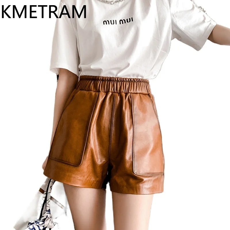 KMETRAM Oil-wax Top Layer Sheepskin Shorts for Woman Genuine Leather Mini Short Autumn Winter Women' S Clothes 2025 шорты