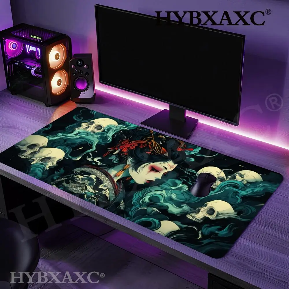 

HYBXAXC Japanese-style Geisha Skull and Smoke Motif Mouse Pad Non-Slip Rubber Base Mouse Mat for Office Home Gaming PC Laptop