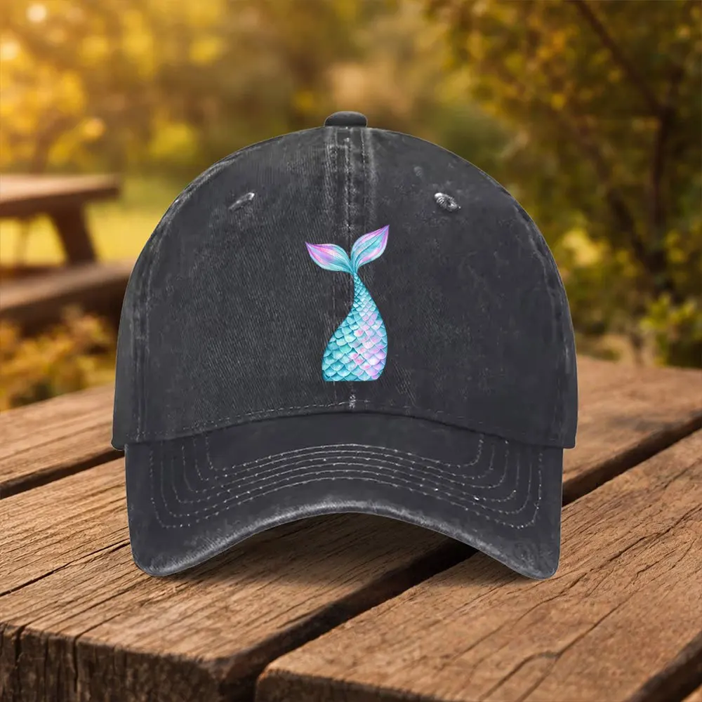 Mermaid Tail Print Baseball Cap for Men & Women - Duckbill Cap with Mermaid Tail, Lightweight Suitable for Outdoor, Fitness, Tra