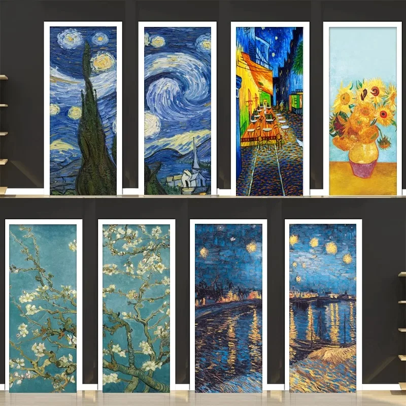 

Vintage Oil Painting Theme 3D Door Stickers Murals Removable Self-Adhesive Door Wallpaper Sticker for Home Decor Poster Decals