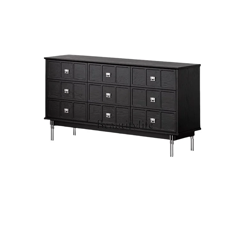 

French retro dining side cabinet solid wood bedroom solid wood bedside black chest