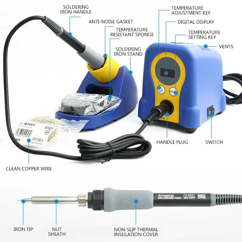 FX-888D Digital Thermostatic Soldering Station/Solder Electric Soldering Iron 110V/220V+Welding wire for T12 Tip