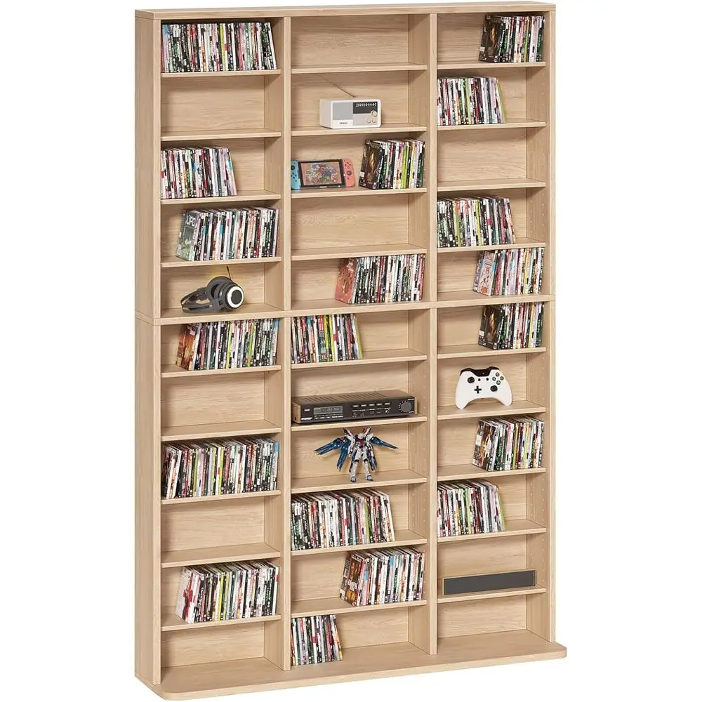 

Freestanding Tall Display Cabinet with Adjustable Shelves for Multimedia Storage in Living Room and Home Office