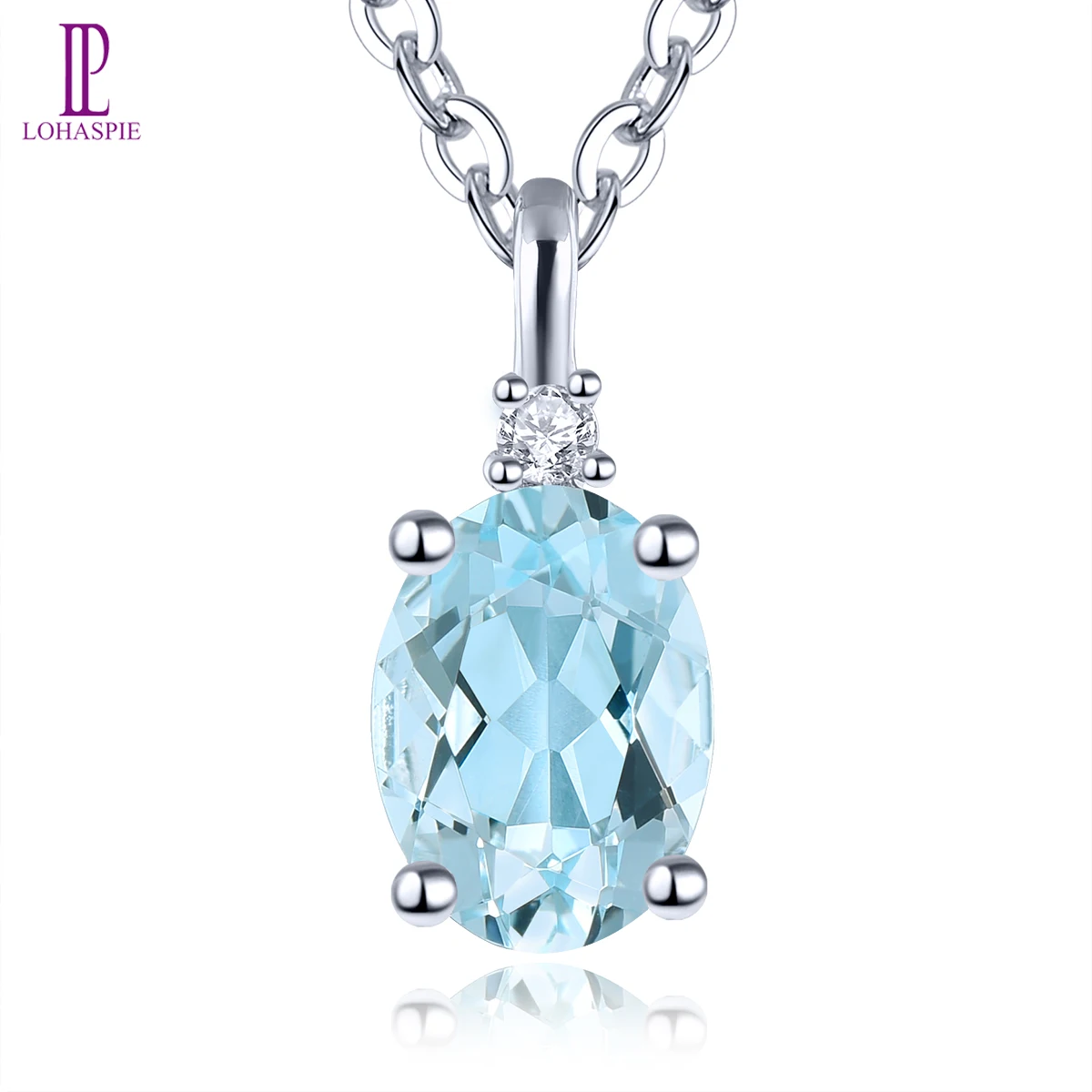 

Lohaspie Natural Aquamarine Real 9K White Gold Pendant 0.7 Carats Light Blue Gemstone Diamond Women Classic Customzied Jewelrys