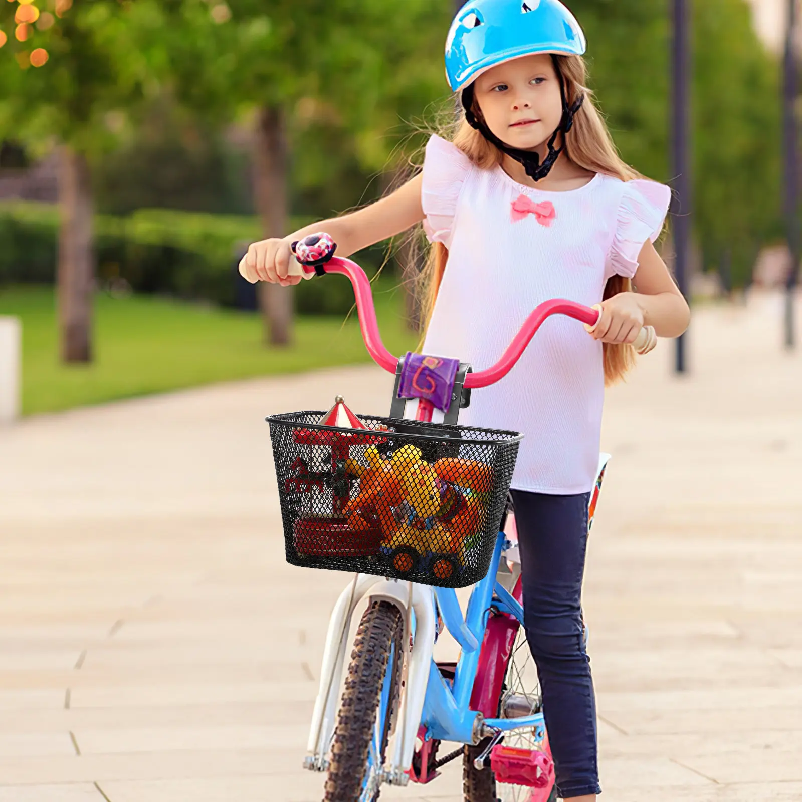 

1Set Black Universal Front Bike Basket Iron Mesh Detachable Bicycle Carrier Front Storage Basket for Daily Use Cycling