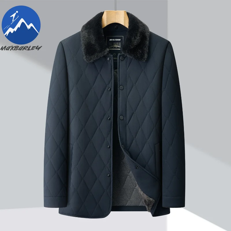 Maxbarley Winter Jacket Men Brand Thick Warm Removable Fur Collar Mulberry Silk Padded Cotton Clothes Japanese Lapel Parka Coat