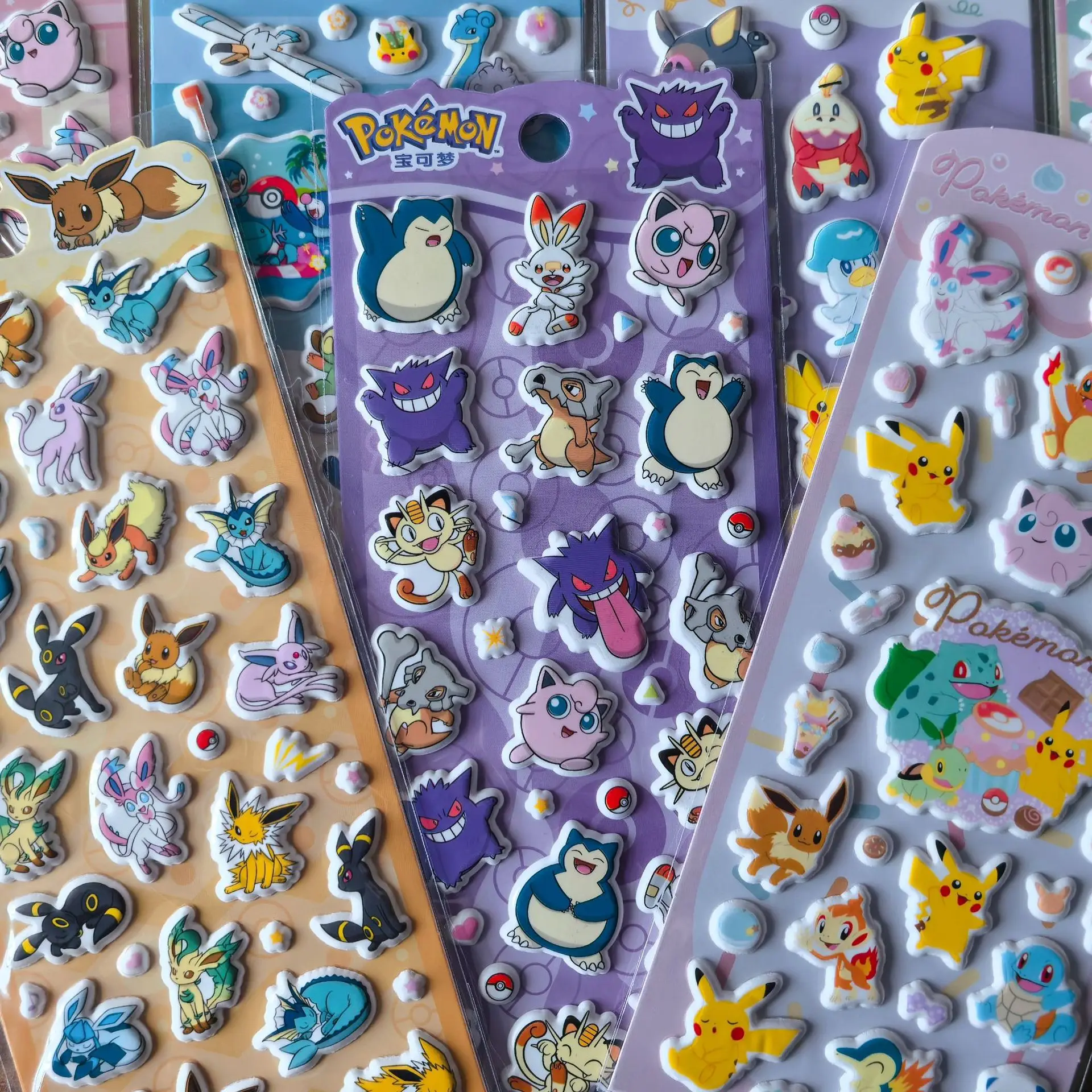 

4 листа милых аниме-наклеек Покемон, кавайные 3D-стикеры Пикачу, детские игрушки, мультяшные объемные наклейки, утолщенные наклейки-поощрения, подарки