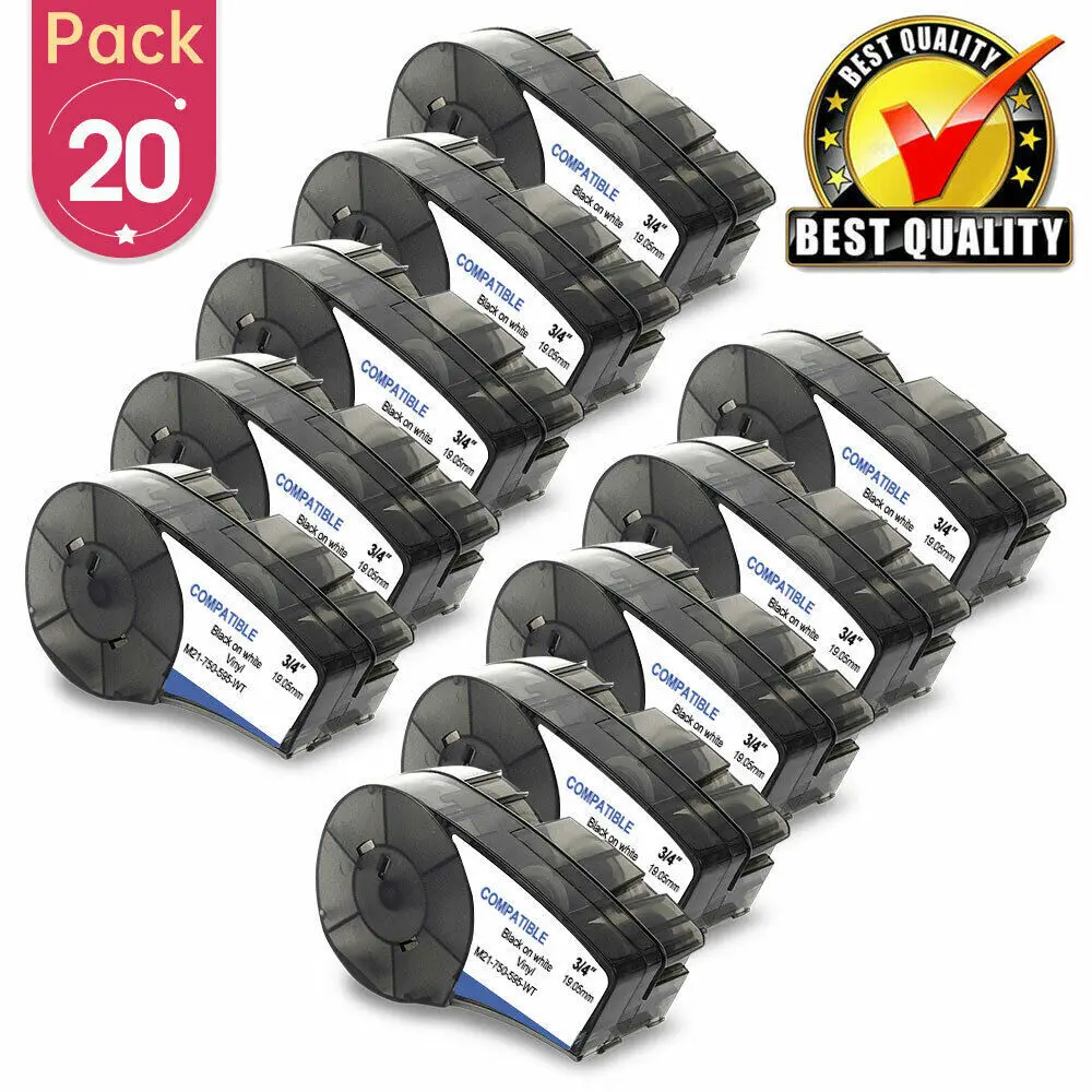 Cinta de cartucho de etiquetas de vinilo, Compatible con M21-750-595, 19,1mm, negro/blanco, 3/4 \', para impresora de etiquetas, BMP21-Plus, 1PK-100PK