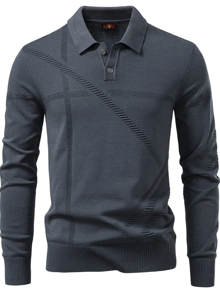 

Men's Busin Casual Knitted Sweater Long Sve Turn-down Collar Embroidery Autumn Winter Faion irt Warm Comfortable