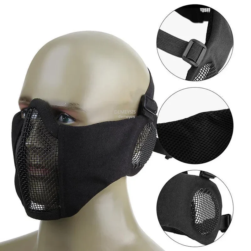 Tactical Metal Steel Net Mesh Mask Hunting Half Face Ear Protection Masks Camouflage Guard Mask