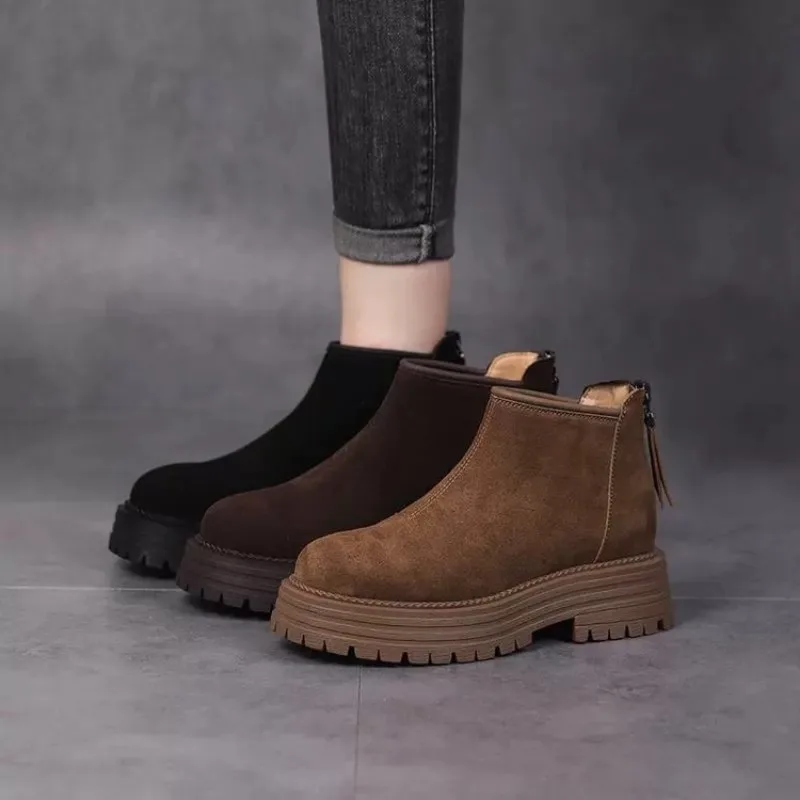 

Ankle Flats Platform Women Snow Boots Suede Plush Warm Casual Shoes 2025 Winter New Thick Goth Fashion Shoes Chelsea Women Boots