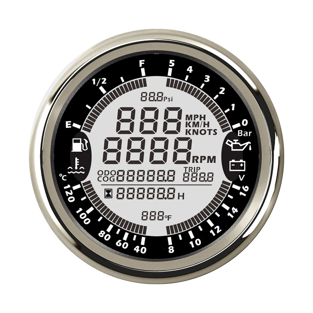 85mm 6 in 1 Car Marine Multi-function GPS Speedometer Tachometer Voltmeter 12V 24V Fuel Level Water Temp Oil Pressure 5Bar 10Bar image 3