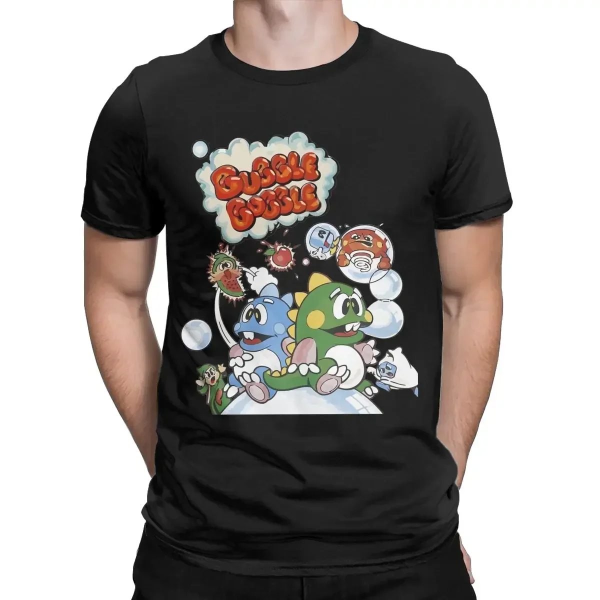 Men\'s Bubble Bobble Game T Shirt Cotton Clothing Hipster Short Sleeve Crewneck Tees Printed T-Shirt