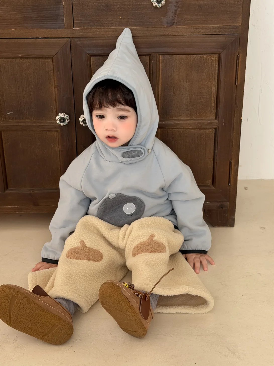 2026 Winter New Baby Long Sleeve Fleece Hooded Sweatshirt Boys Cute Cartoon Pullover Plus Velvet Thick Infant Toddler Clothes