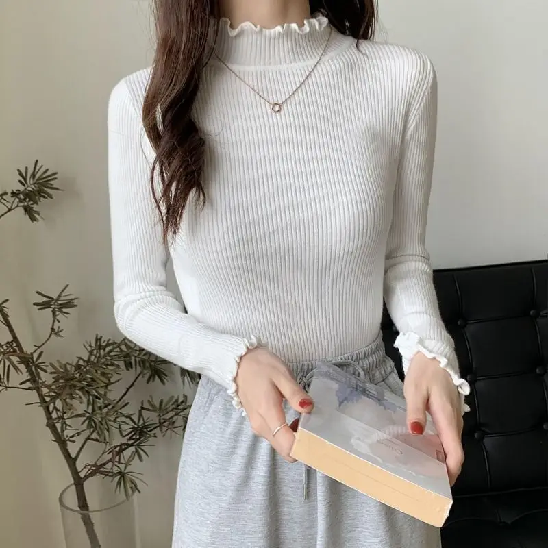 

2024 Autumn Winter Women New Sweaters Knitted Pullover Fashion Keep Warm Long Sleeve Half Turtleneck Tops T132
