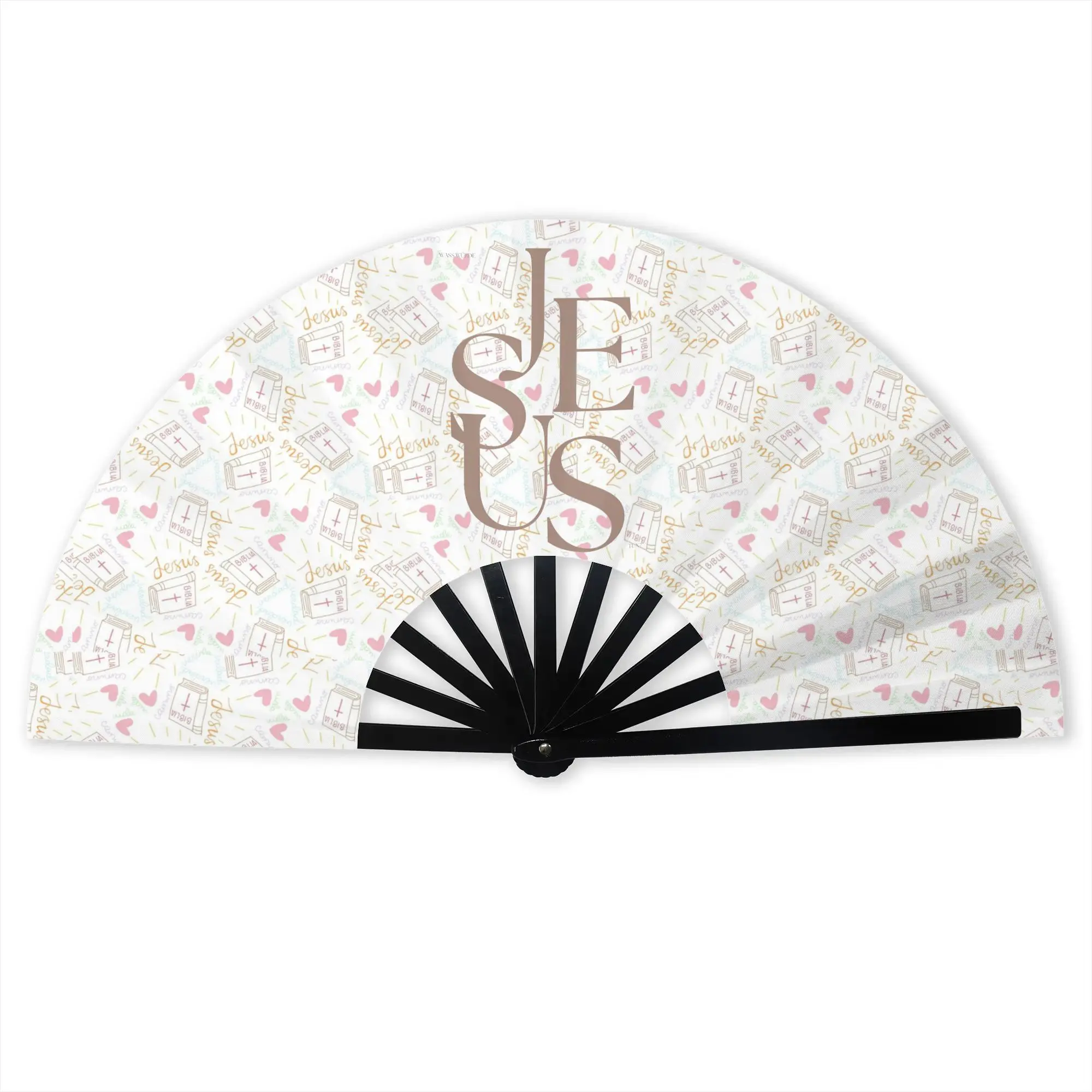 Customized Jesus Portable Pocket Fan Outdoor  Polyester Folding Fan Chinese Dance Handheld Cooling Fans