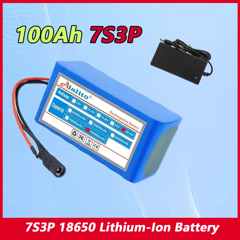 Alalito 24V 40/50/60/100Ah 7S3P 18650 rechargeable lithium battery suitable for wheelchair bicycle battery pack