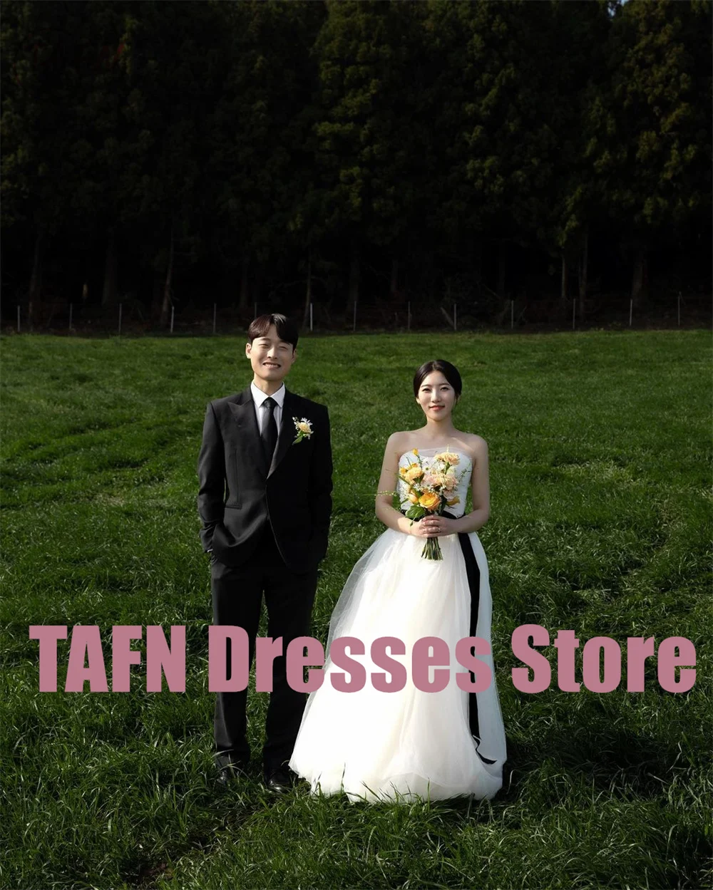 TAFN Korea A-line Wedding Dresses Strapless Sweetheart Colalr Bridal Gown Floor-Length Photo Shoot Dresses Custom Made