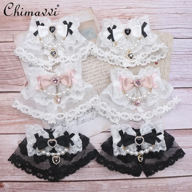 甘い女の子ハンドスリーブ手作り日本のかわいいロリータアクセサリー弓レースビーズハンドスリーブソフトガール手袋