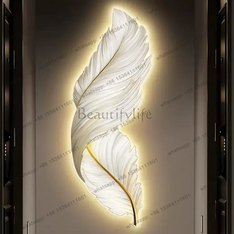 Feather living room decorative painting modern light luxury sofa background wall hanging painting advanced sense with lamp
